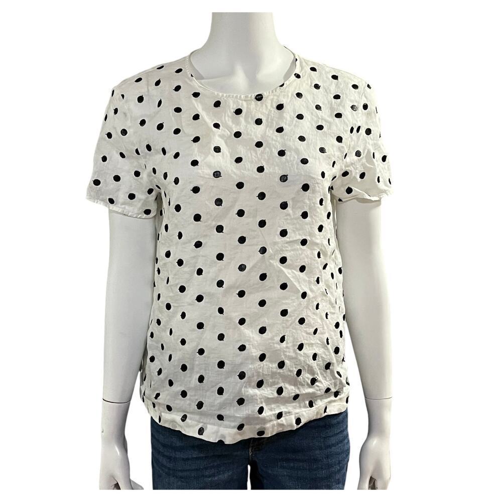 MaxMara Studio White Black Polka Dot Short Sleeve Ramie Top Size Large - Picture 4 of 16